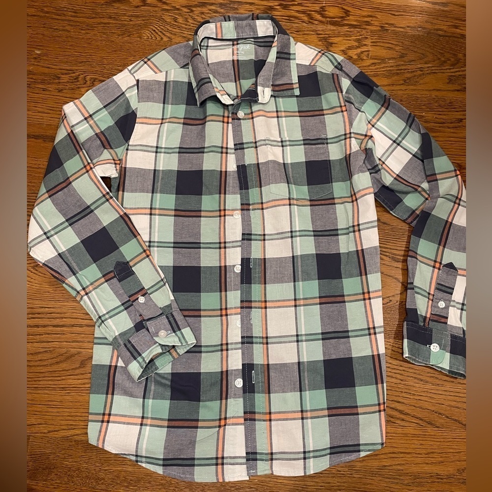 Boy Cat And Jack Plaid Long Sleeve Button Up Collared Shirt 12- 14 Large